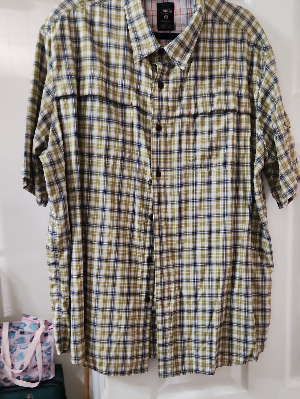 RedHead Men’s Short Sleeve Plaid Button-Down Shirt - Green and Blue